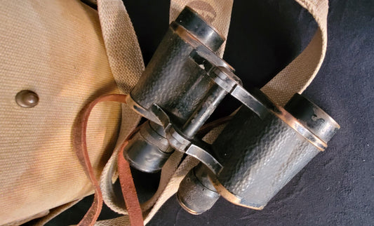 WW2 Webbing Binocular Case with Well Worn Field Glass