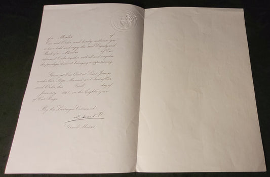 WW1 Very Early MBE Document Hand Signed by Edward, Prince of Wales