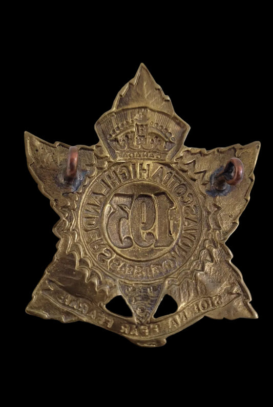 WWI CEF Cap Badge to the 193rd Overseas Battalion (Nova Scotia Highlanders) Obverse