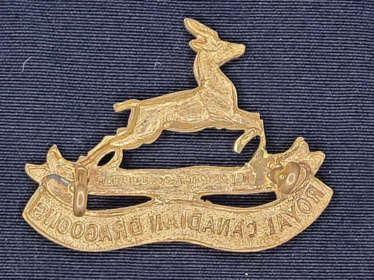 WW1 CEF Royal Canadian Dragoons Gilt (officer's?) 1917 dated Cap Badge