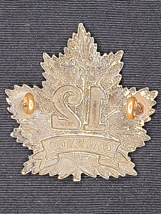 WW1 CEF 12th Battalion Cap Badge, Dingley Maker Marked