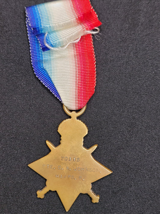 WW1 1914/15 Star to British Soldier Private C.W. Johnson, Hampshire Regiment