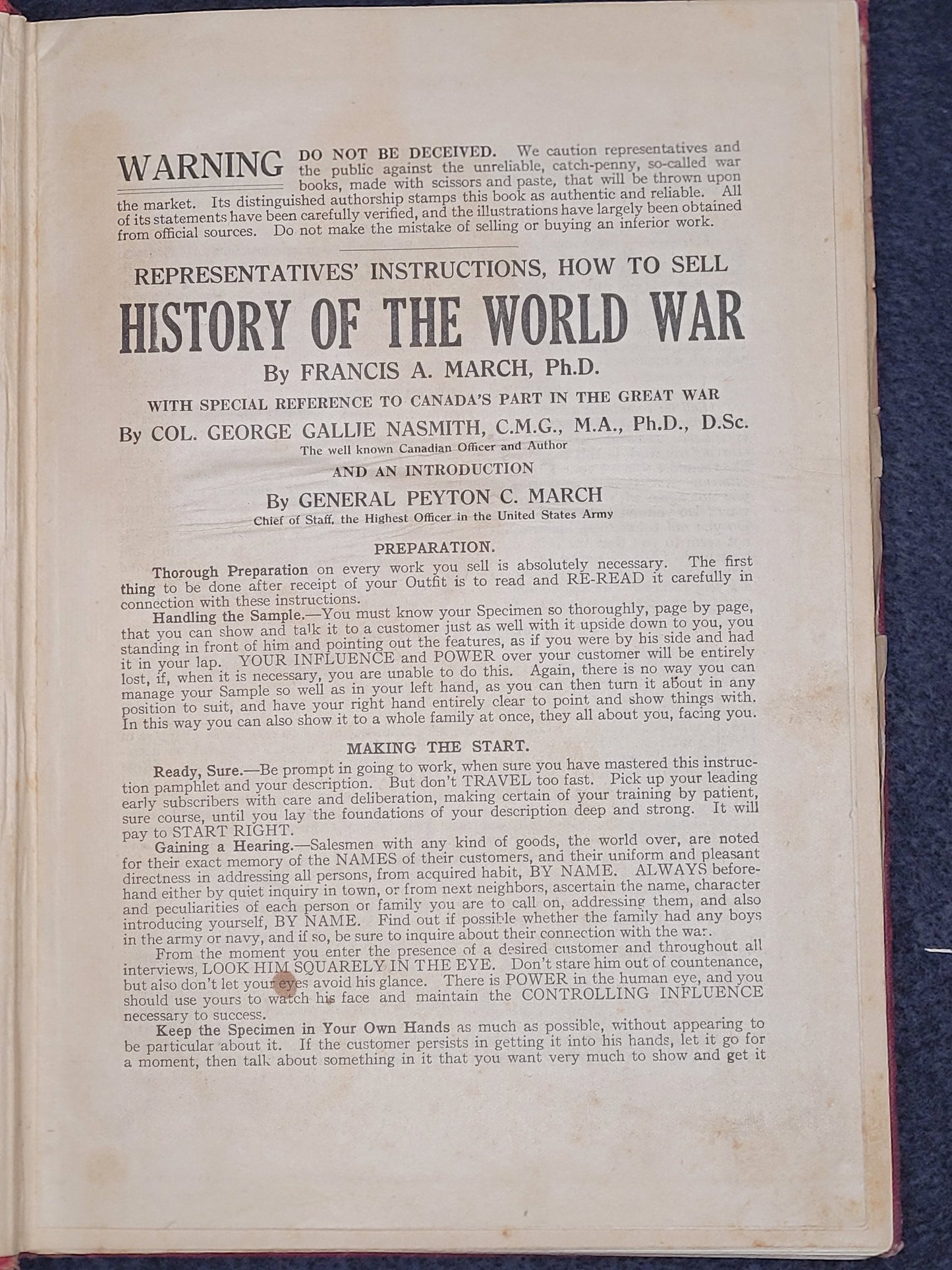 WW1 "History of the World War" by Francis March. Includes a Salesman's Sample Copy