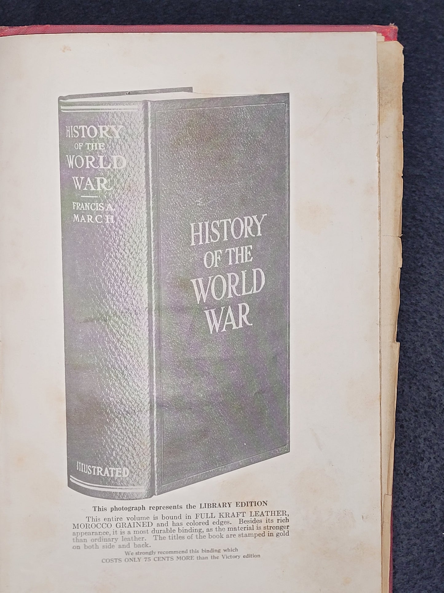 WW1 "History of the World War" by Francis March. Includes a Salesman's Sample Copy