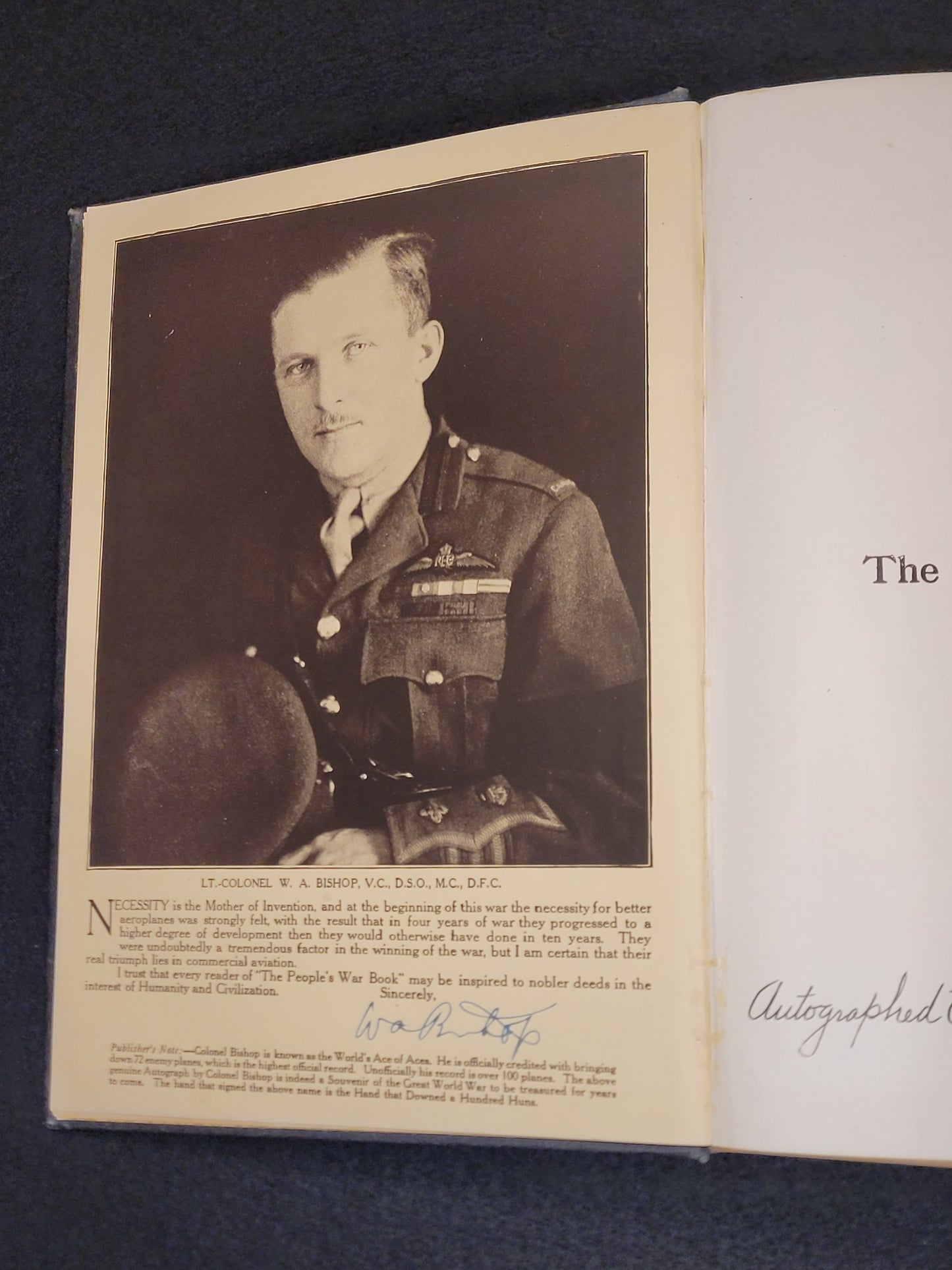 Vintage photograph of a person in military uniform on a book page with text.