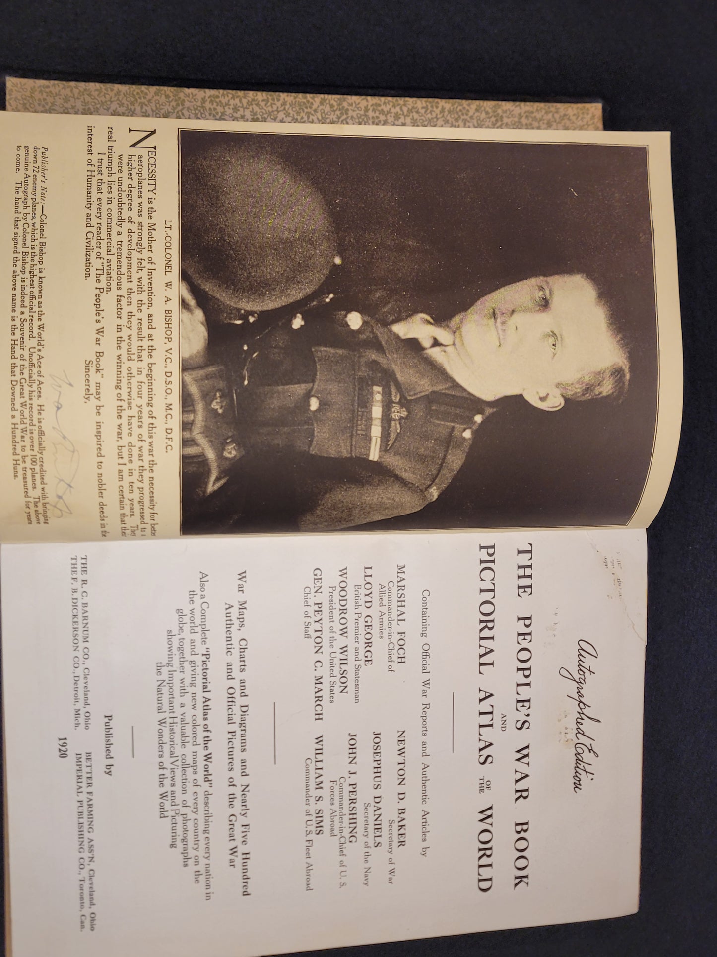 WW1 Book "The People's War Book & Atlas", Autographed Edition" 1920