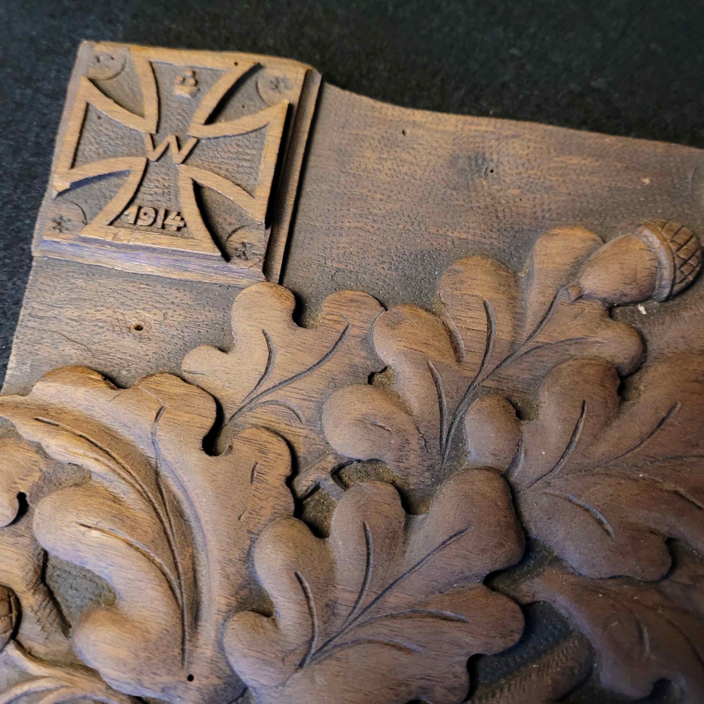 WW1 German Hand Carved Wooden Trench Art Plaque "War Memories" 1914