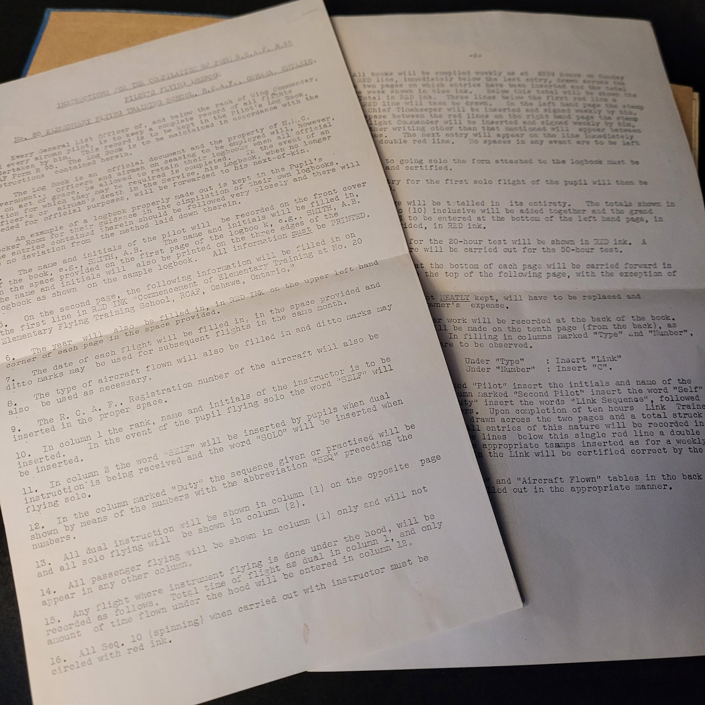 WW2 RCAF Pilot's Flying Log Book - #20 EFTS Oshawa