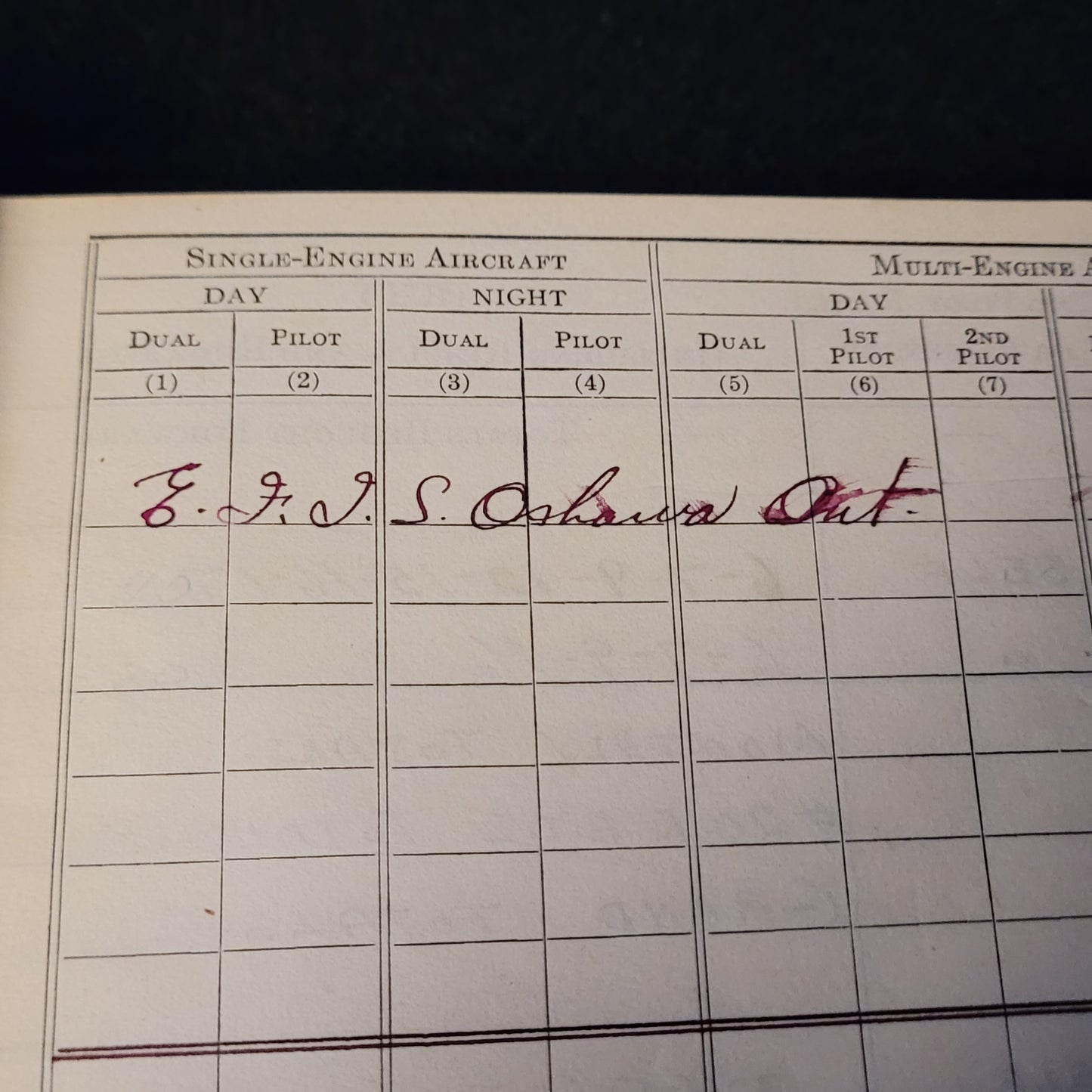 WW2 RCAF Pilot's Flying Log Book - #20 EFTS Oshawa