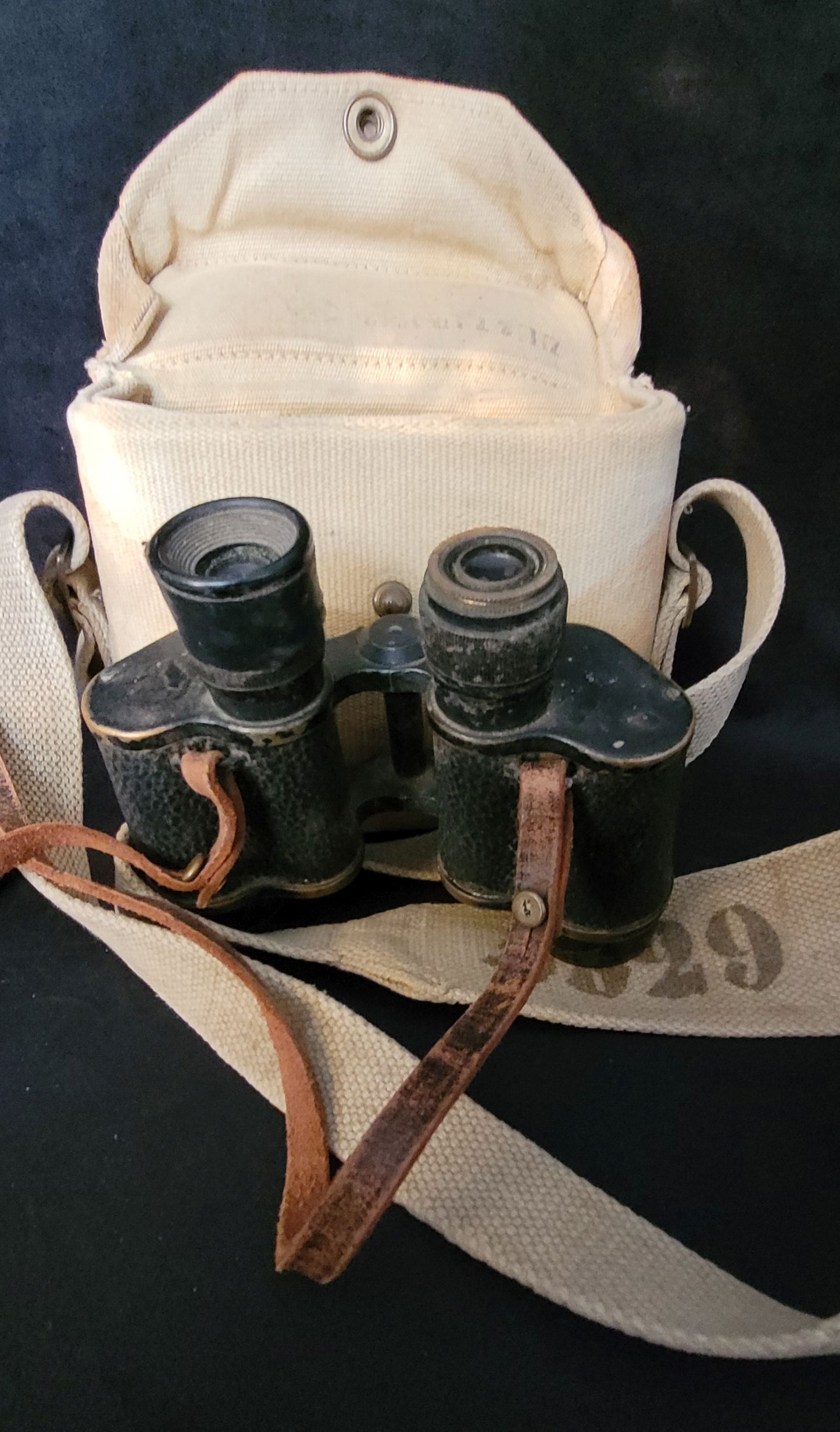 WW2 Webbing Binocular Case with Well Worn Field Glass