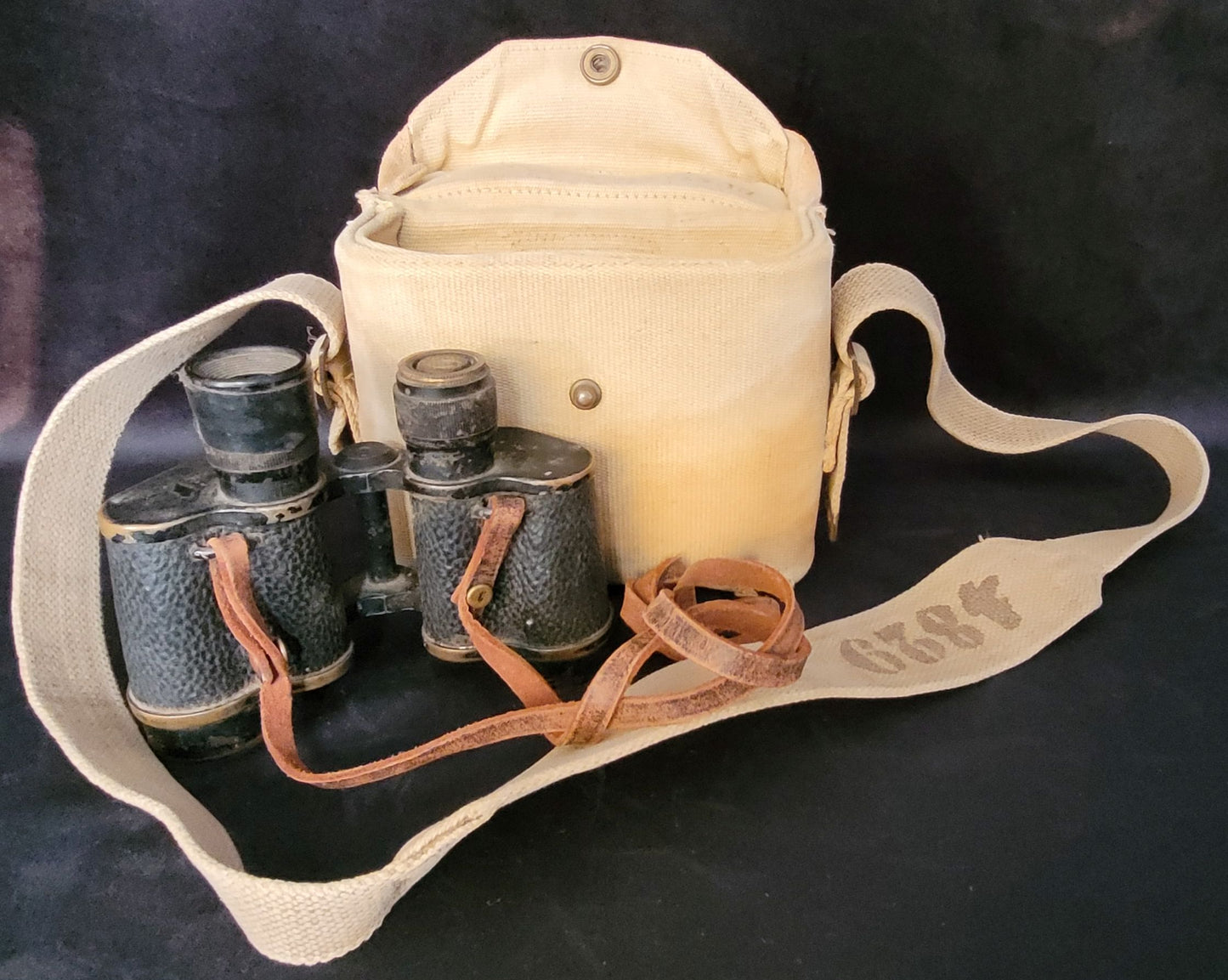 WW2 Webbing Binocular Case with Well Worn Field Glass
