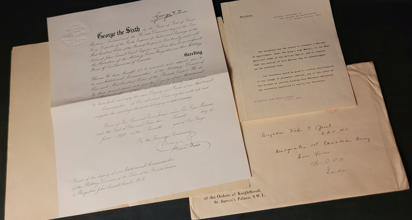 Large Ephemera Collection to Brigadier John Ernest Genet, C.B.E, M.C., C.D.