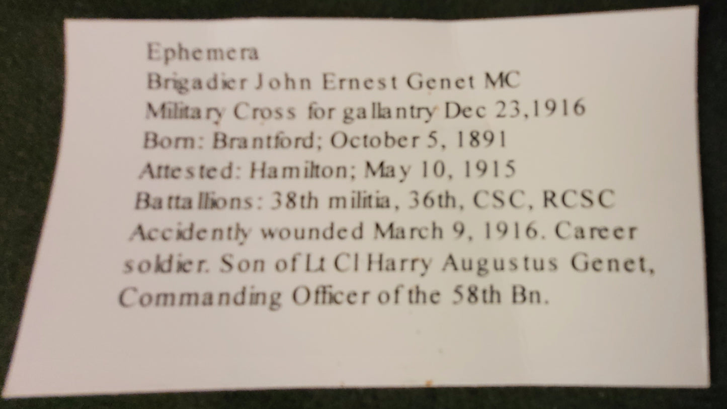 Large Ephemera Collection to Brigadier John Ernest Genet, C.B.E, M.C., C.D.