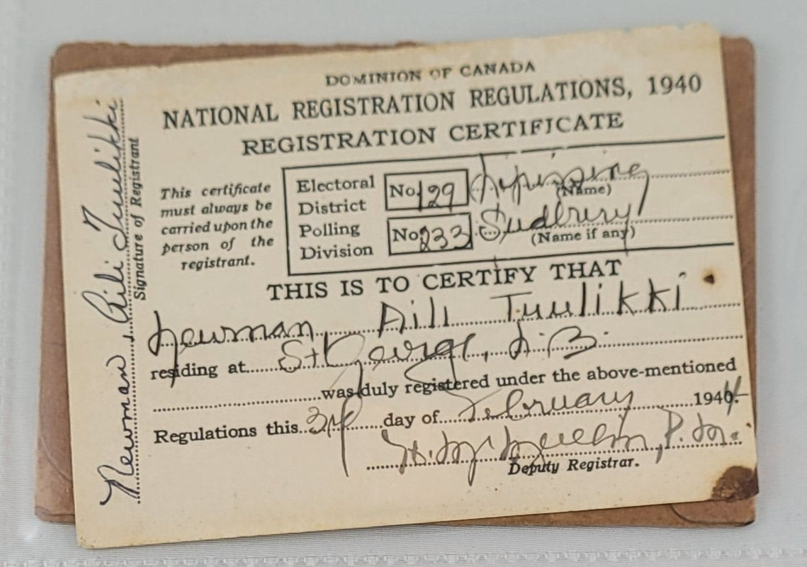 Aili Newman Electoral Card 1940