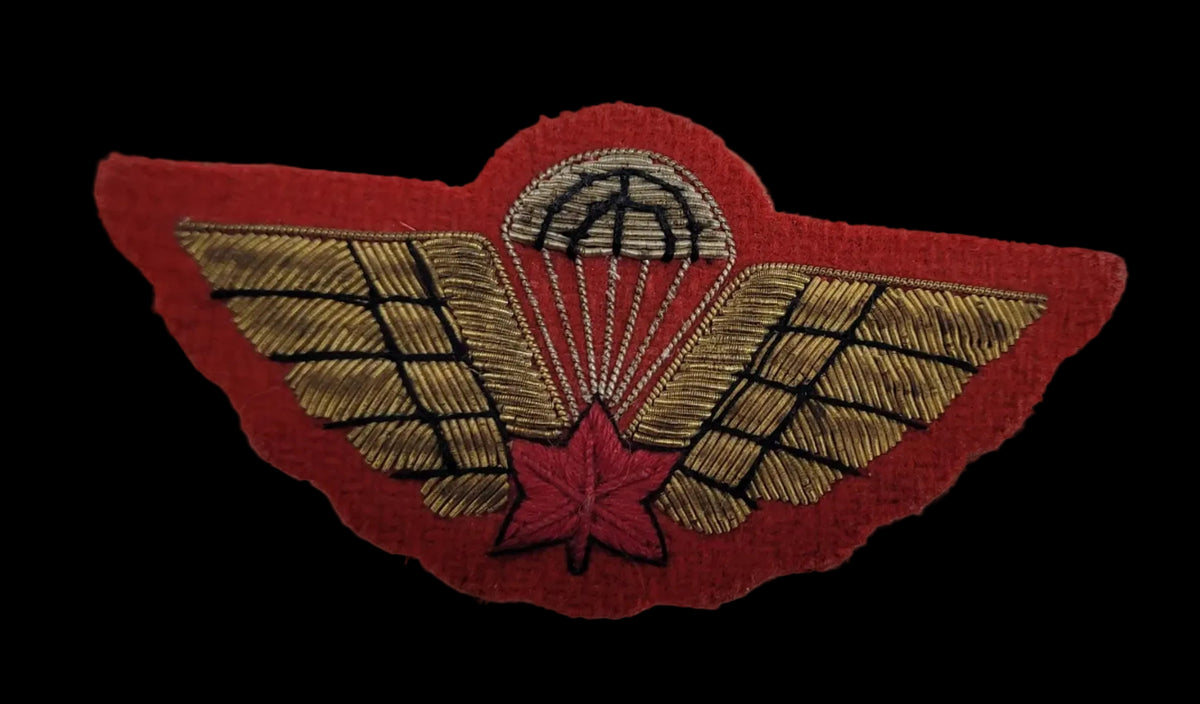 Canadian Parachutist Wing bullion red leaf on red backing