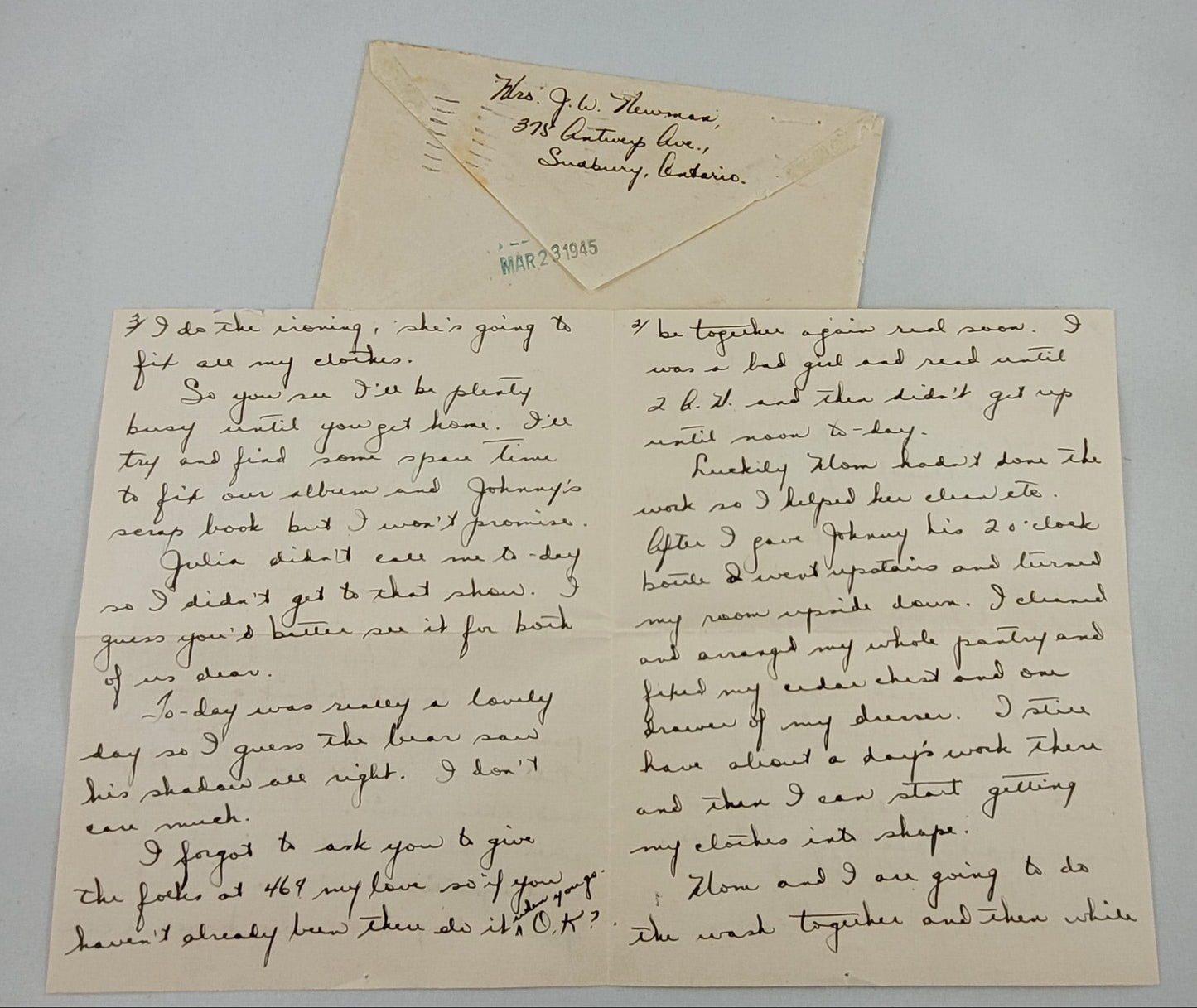 J.W. Newman Letter Returned to Widow