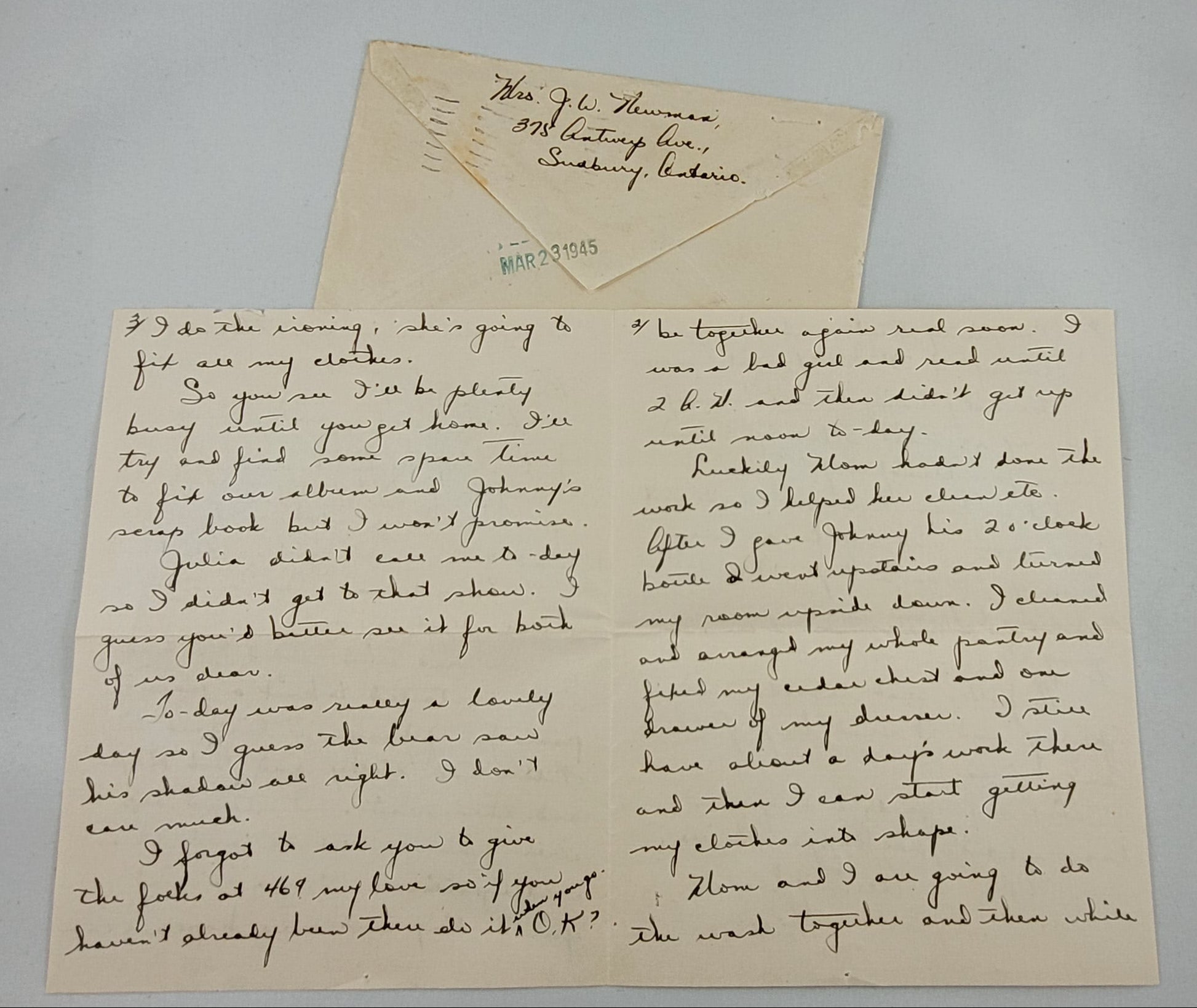 J.W. Newman Letter Returned to Widow