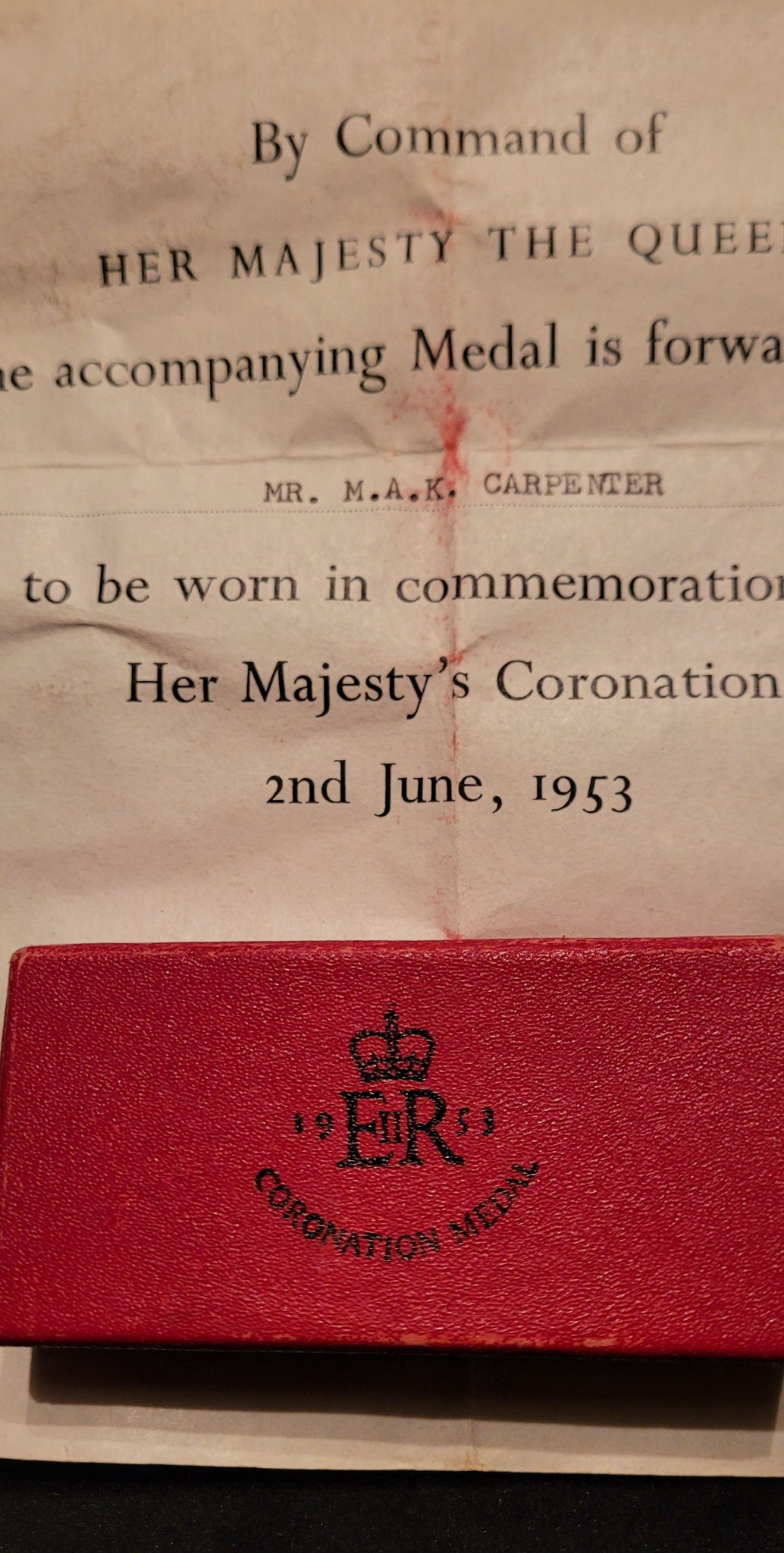 Queen Elizabeth II Coronation Medal with Citation