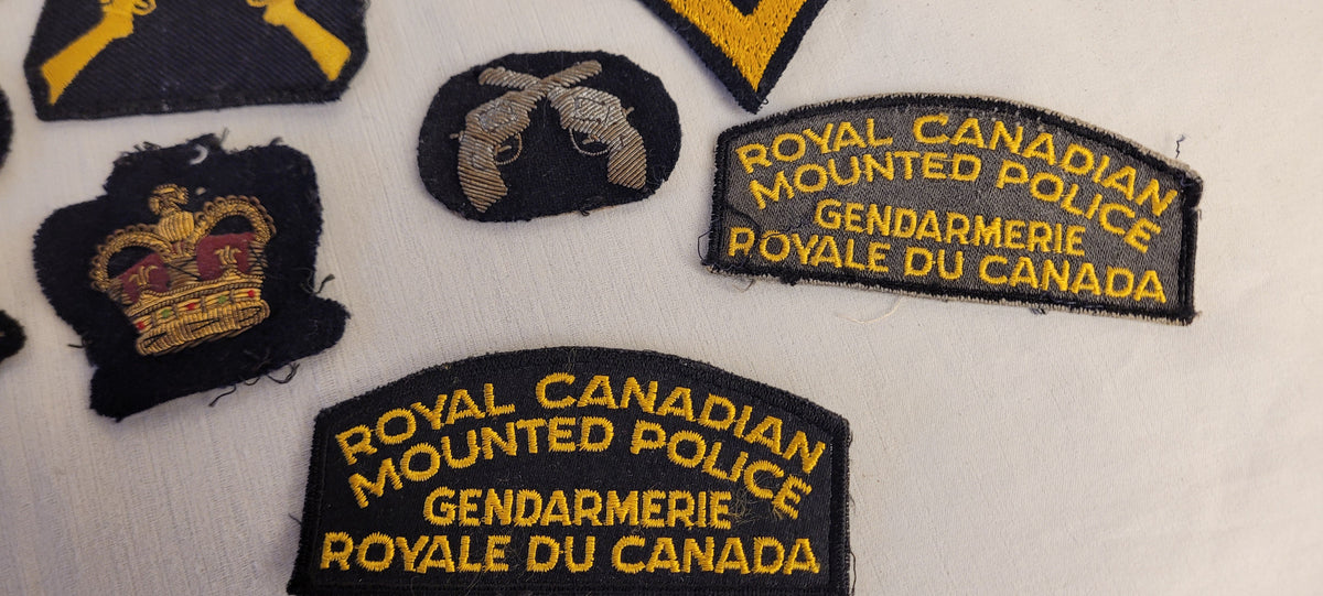 RCMP cloth insignia lot rank stripes, service stars, bullion marksman  1