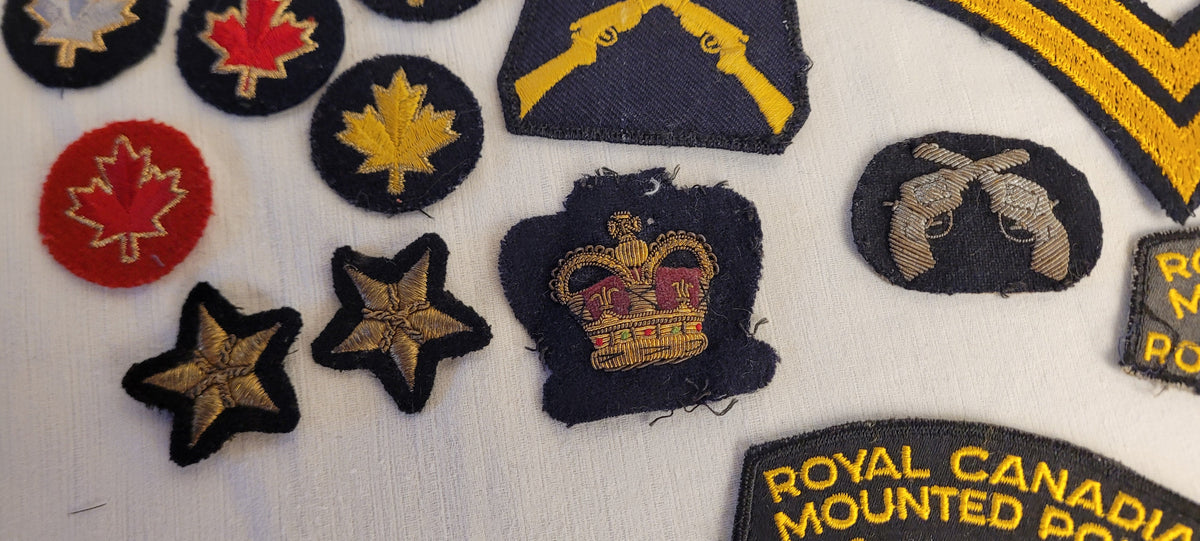 RCMP cloth insignia lot rank stripes, service stars, bullion marksman  2