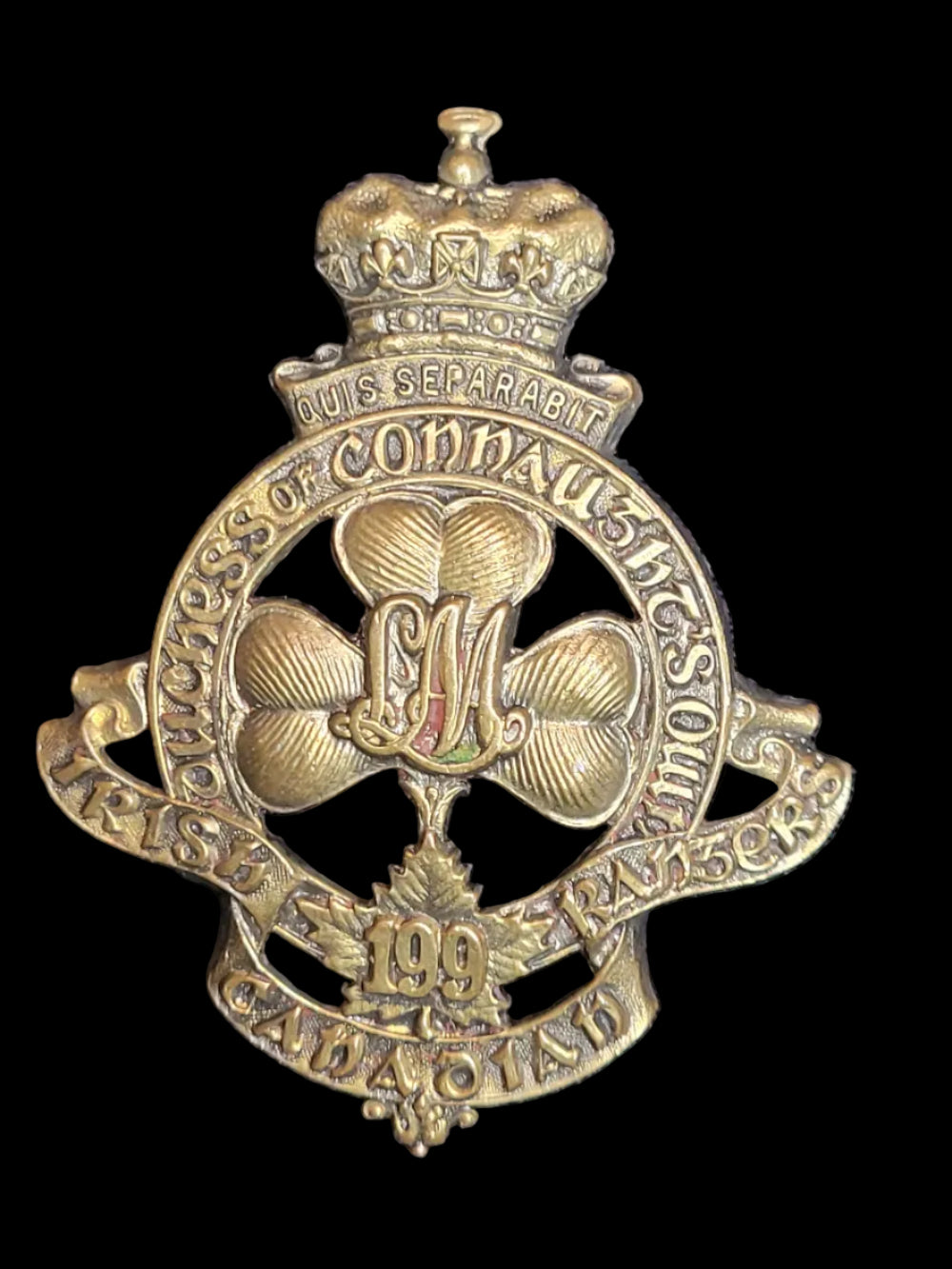 WW1 CEF 199th Battalion (Duchess of Connaught's Own Irish Rangers) Cap Badge