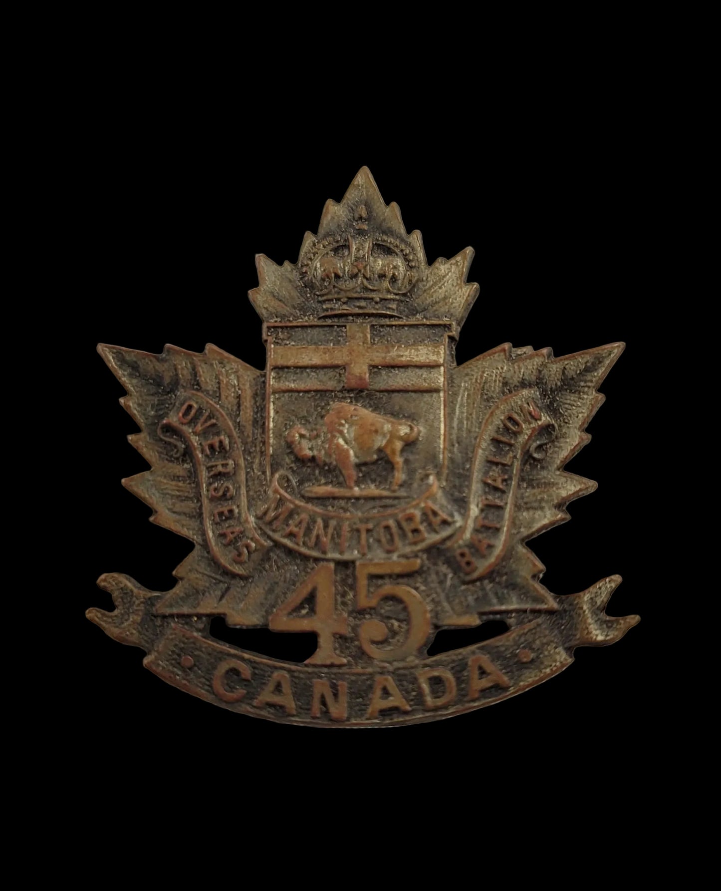 WW1 Collar Badge to the 45th Battalion of the Canadian Expeditionary Force (no lugs)