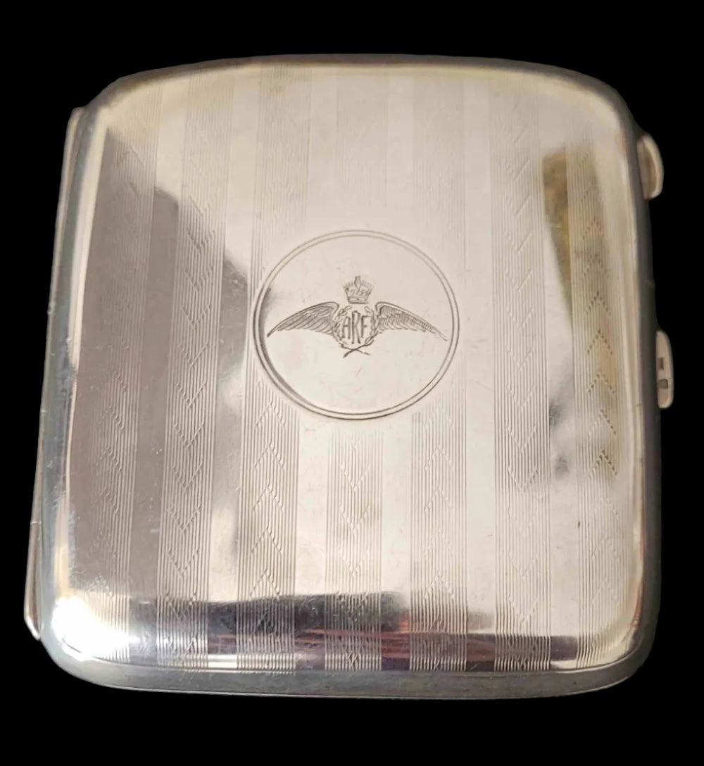 WW1 Sterling Silver Cigarette Case with ARF (RAF)Engraved Wings