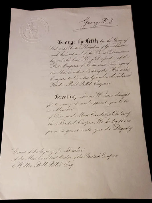 WW1 Very Early MBE Document Hand Signed by Edward, Prince of Wales