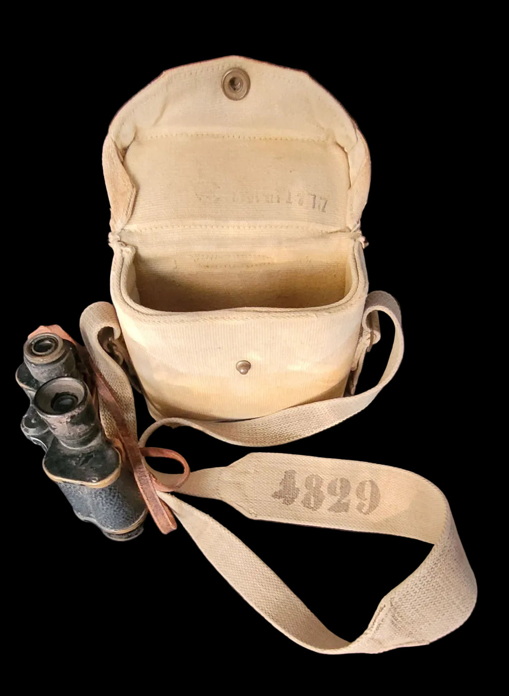 WW2 Webbing Binocular Case with Well Worn Field Glass