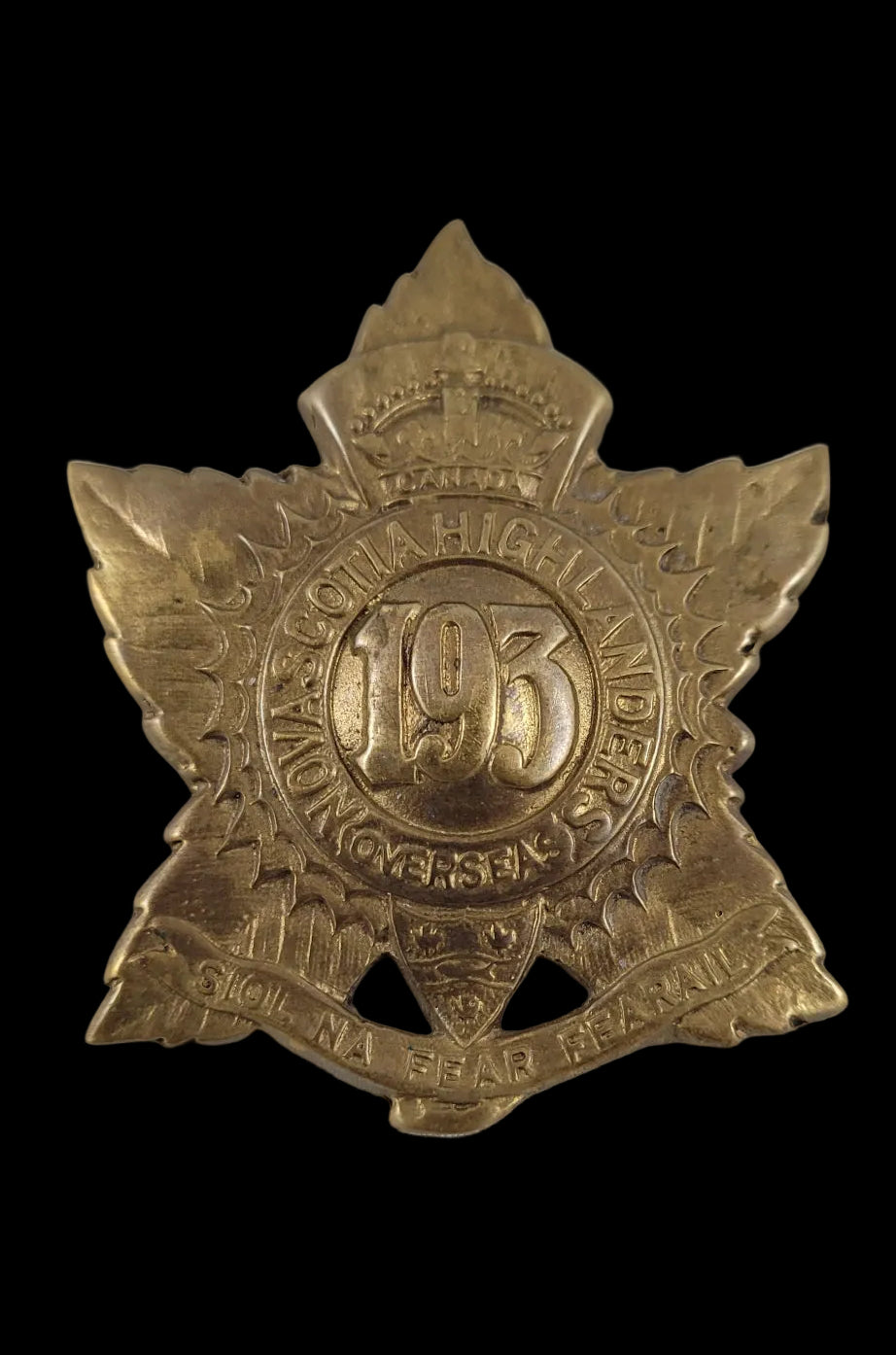 WWI CEF Cap Badge to the 193rd Overseas Battalion (Nova Scotia Highlanders)